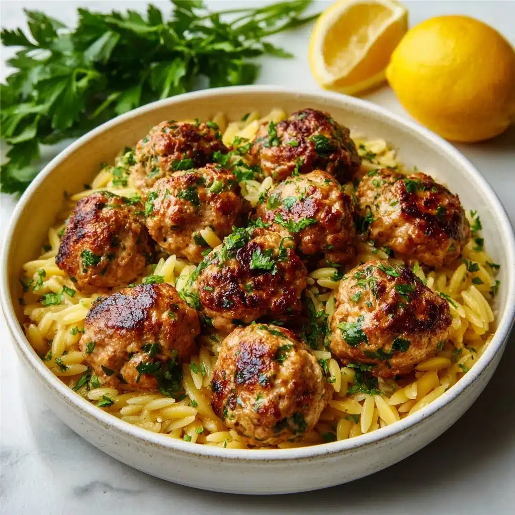 Greek Chicken Meatballs with Lemon Orzo Recipe - Recipe Image