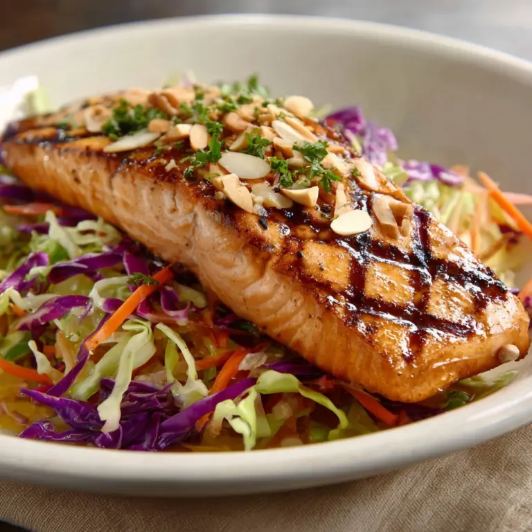 Pan Grilled Salmon with Sesame Cabbage Salad Recipe
