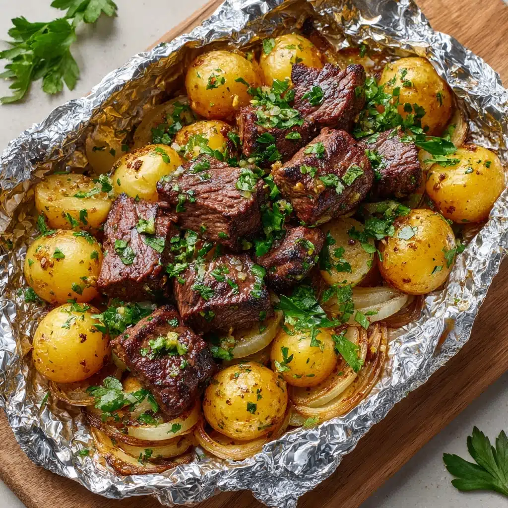 Garlic Butter Steak and Potato Foil Packets Recipe - Recipe Image