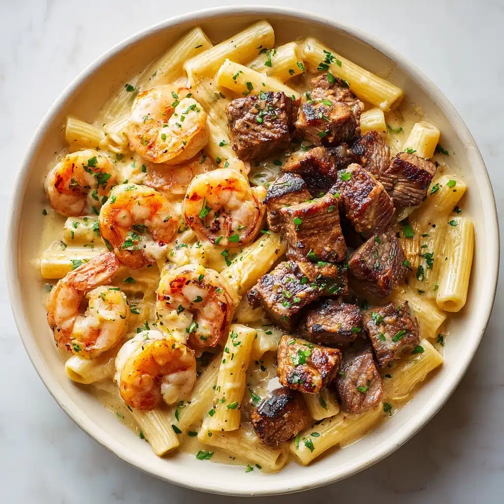 Blackened Steak and Shrimp Alfredo Recipe - Recipe Image