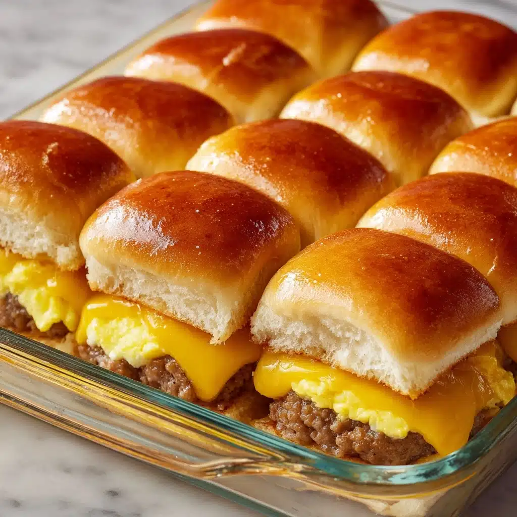 Sausage Egg and Cheese Breakfast Sliders with Syrup Glaze Recipe - Recipe Image