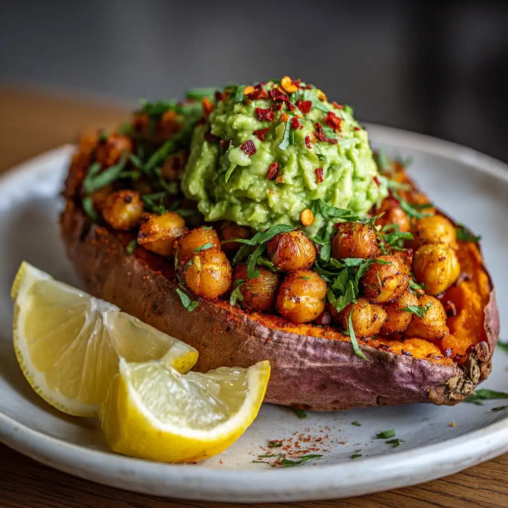 Baked Sweet Potatoes w/ Chickpeas & Broccoli Pesto Recipe - Recipe Image
