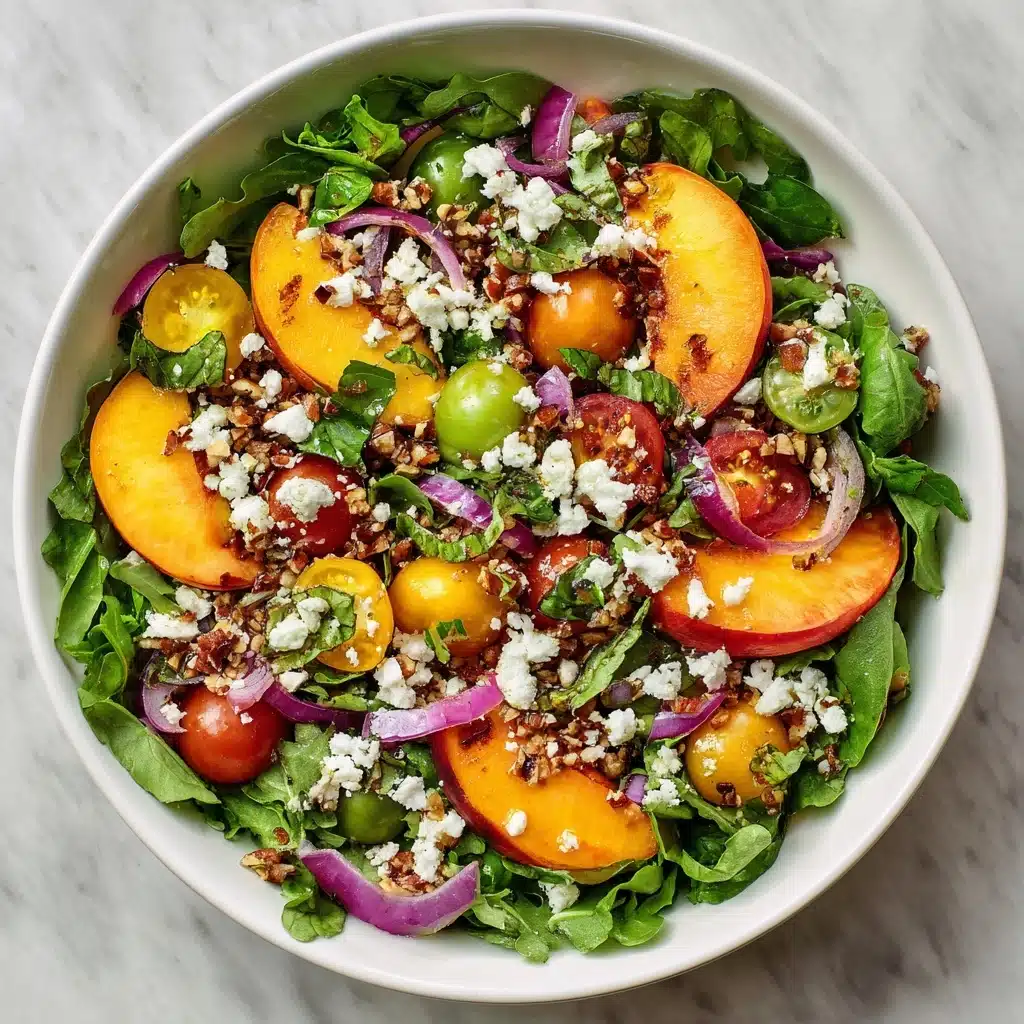 Grilled Peach Salad with Basil Vinaigrette Recipe - Recipe Image