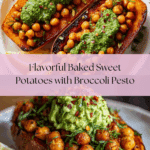 Baked Sweet Potatoes w/ Chickpeas & Broccoli Pesto Recipe