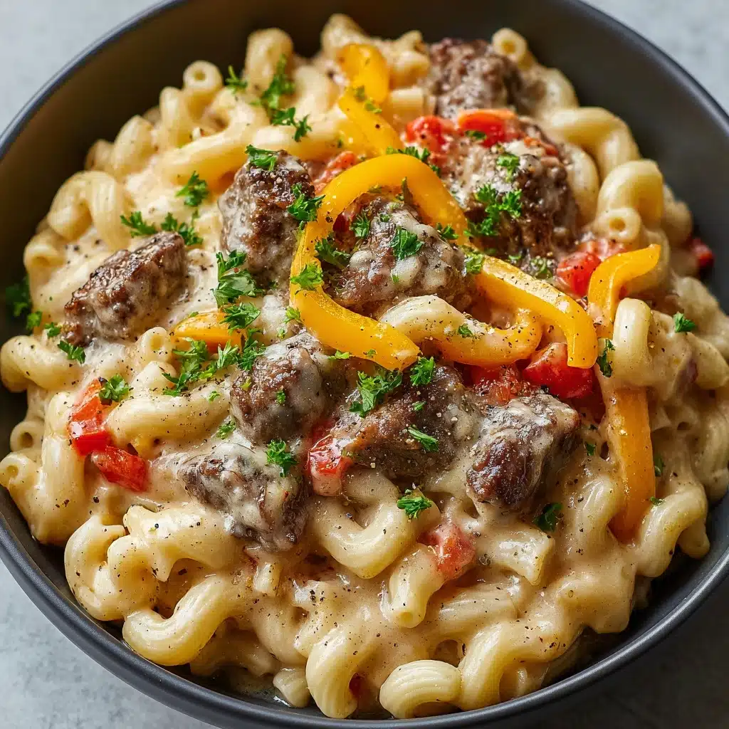 High-Protein Creamy Philly Cheesesteak Mac & Cheese Recipe