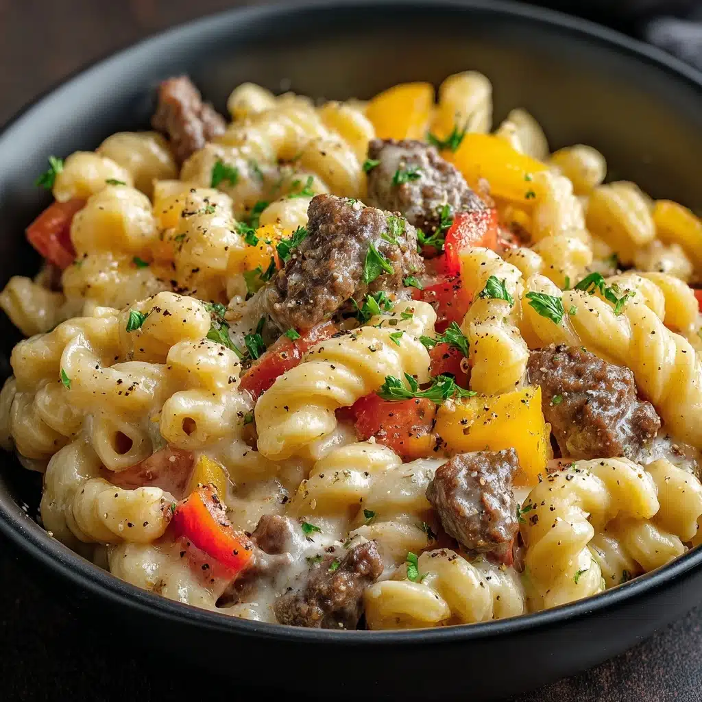 High-Protein Creamy Philly Cheesesteak Mac & Cheese Recipe - Recipe Image