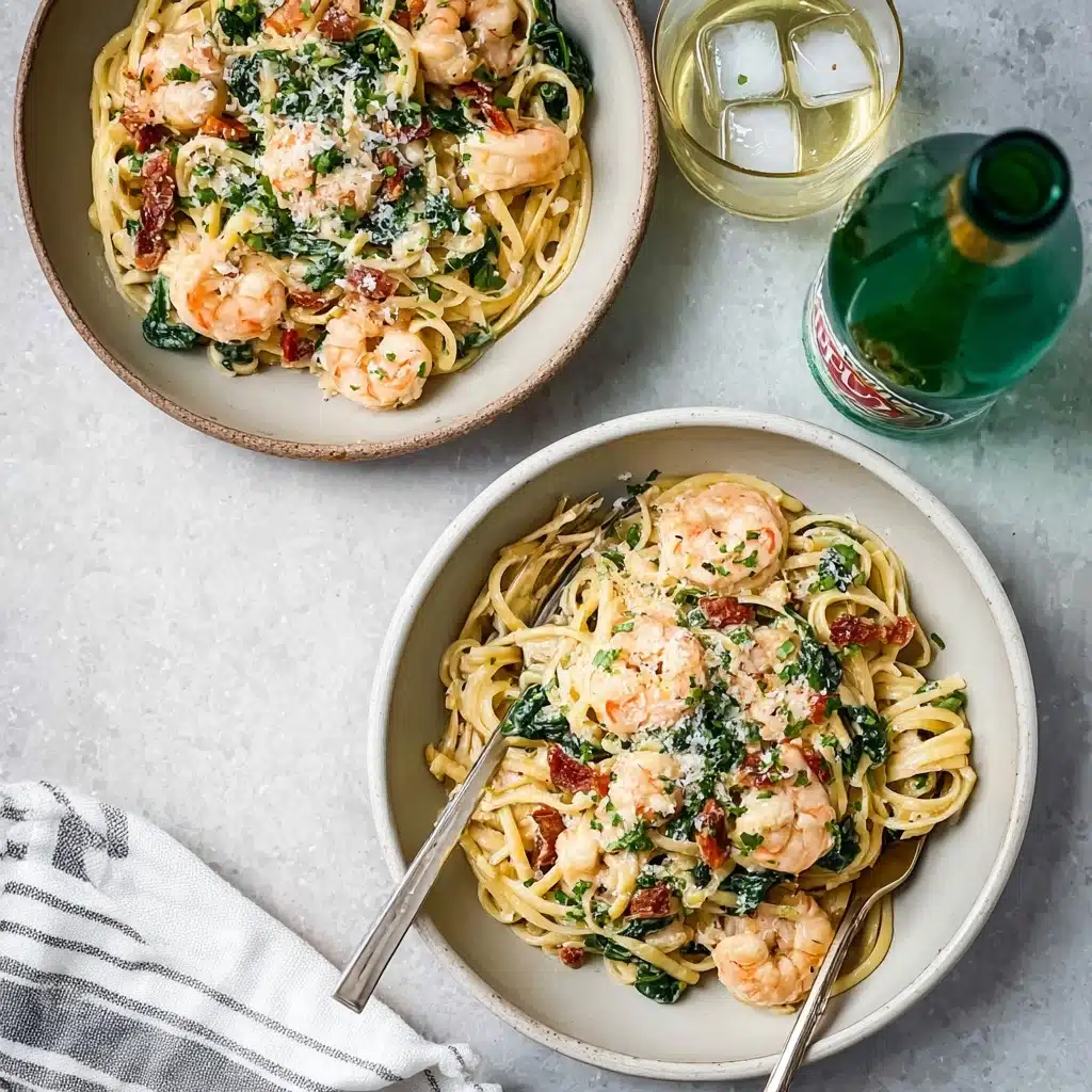Creamy Tuscan shrimp linguine Recipe
