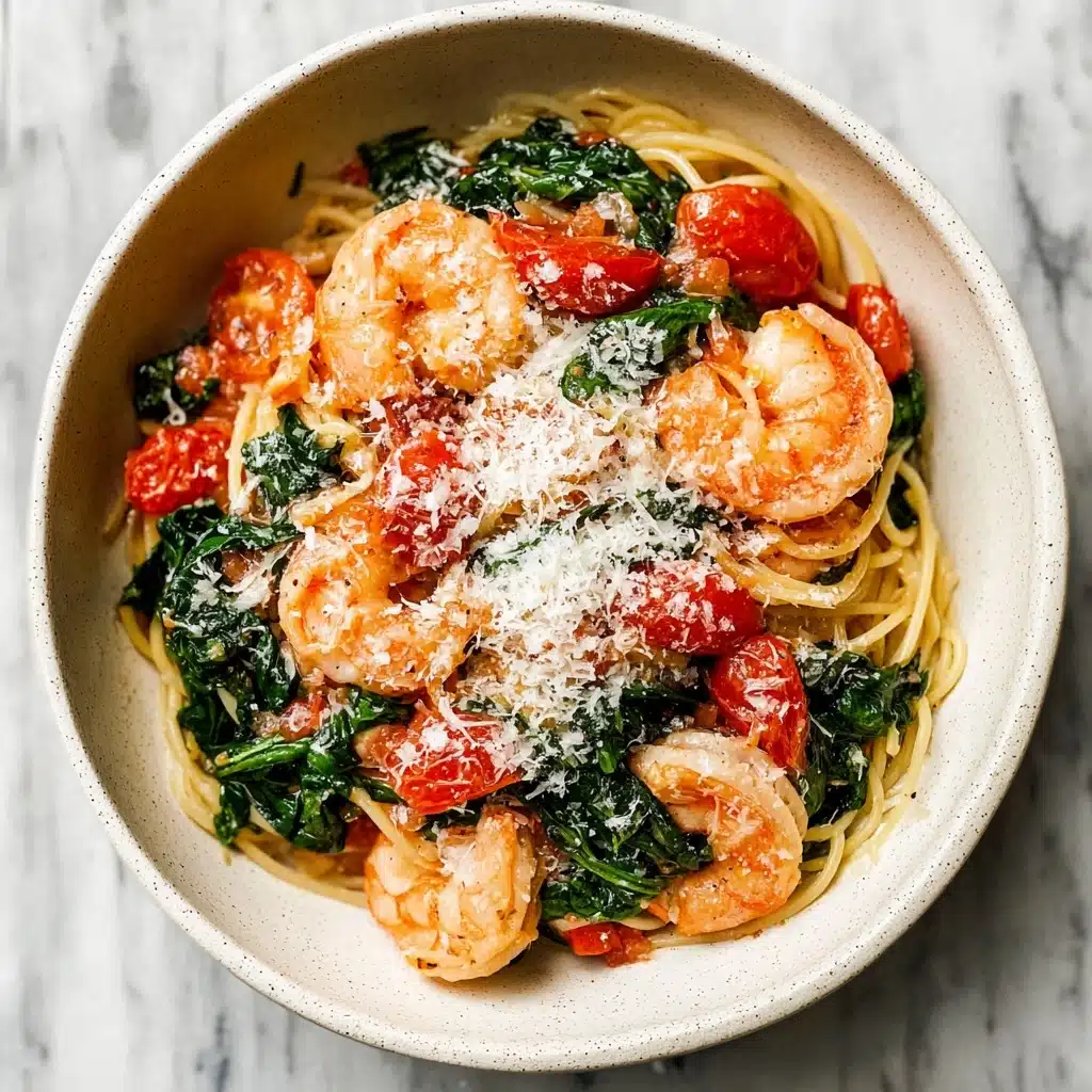 Tomato Spinach Shrimp Pasta Recipe - Recipe Image