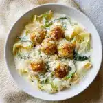 Chicken Meatballs with Cheesy Spinach Pappardelle Recipe