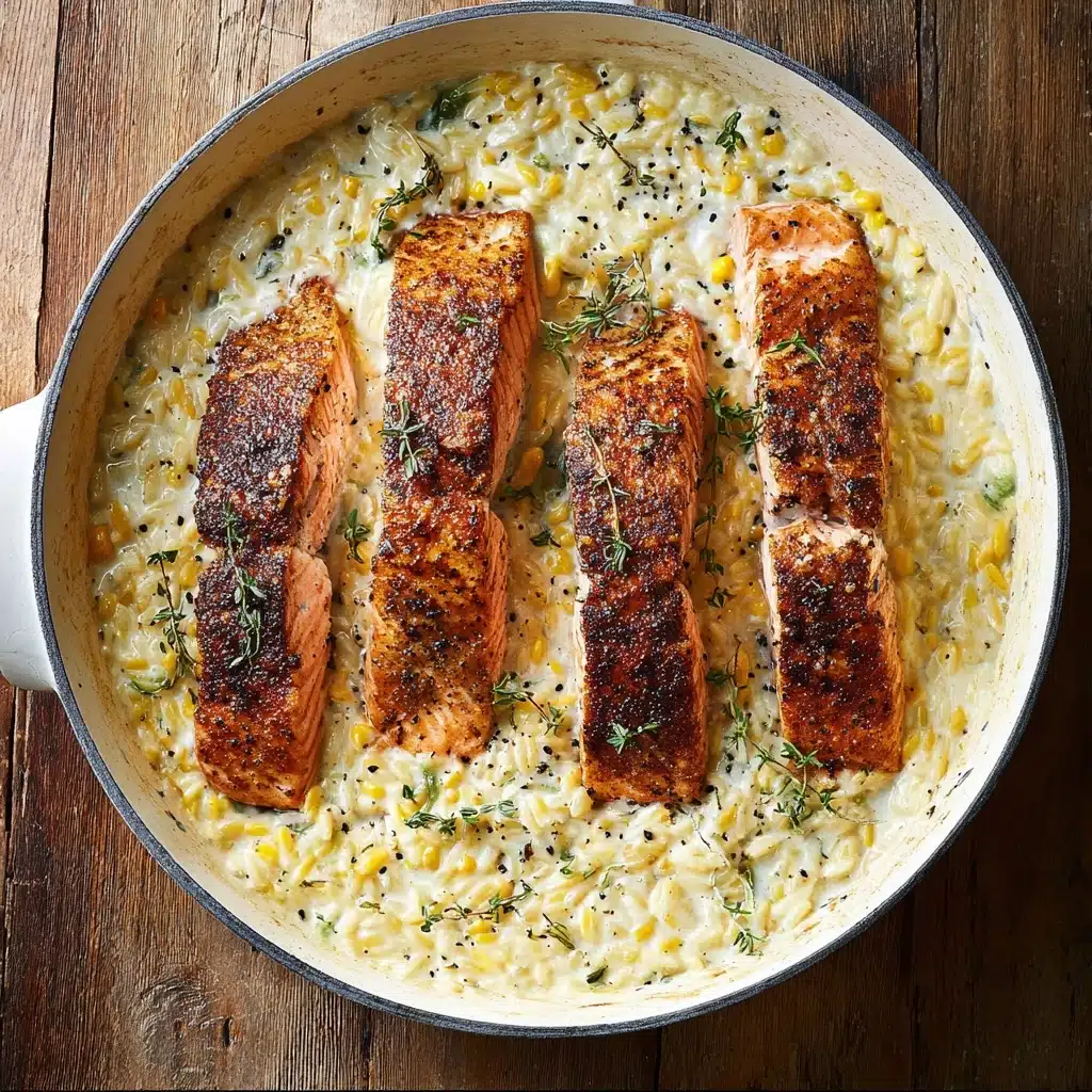 Creamed Corn Orzo with Salmon Recipe - Recipe Image