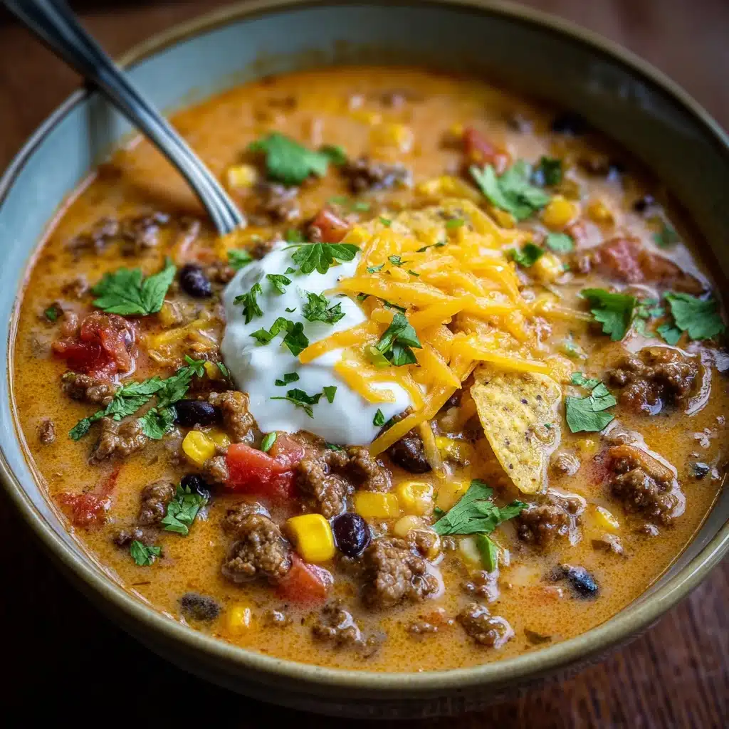 Creamy Cheesy Ground Beef Taco Soup Recipe - Recipe Image