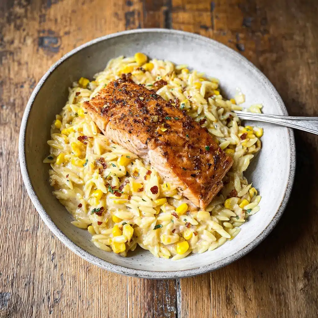 Creamed Corn Orzo with Salmon Recipe - Recipe Image