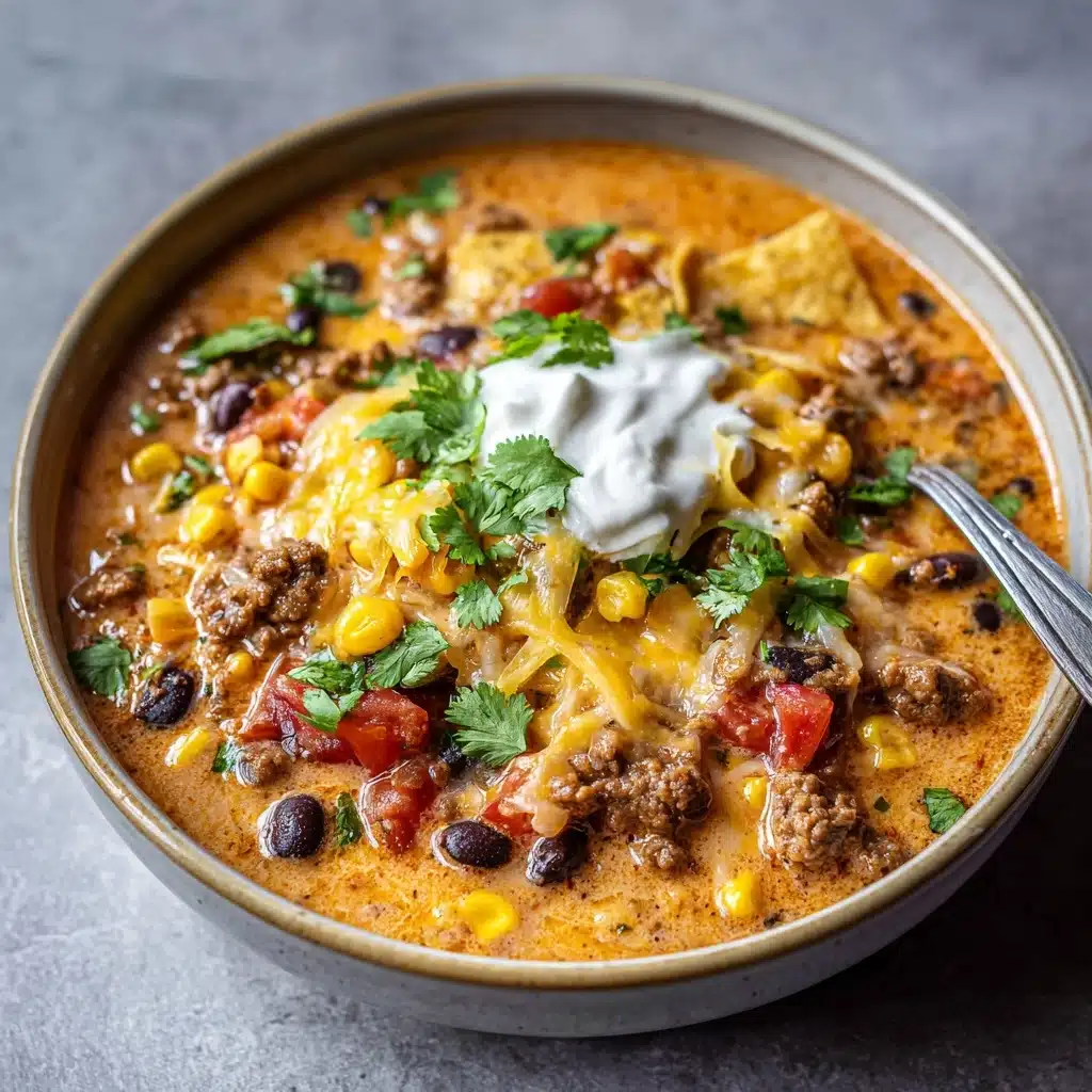 Creamy Cheesy Ground Beef Taco Soup Recipe - Recipe Image