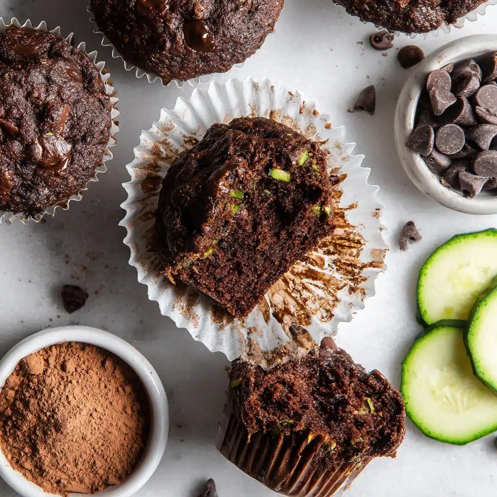 Healthy & Moist Chocolate Zucchini Muffins Recipe - Recipe Image