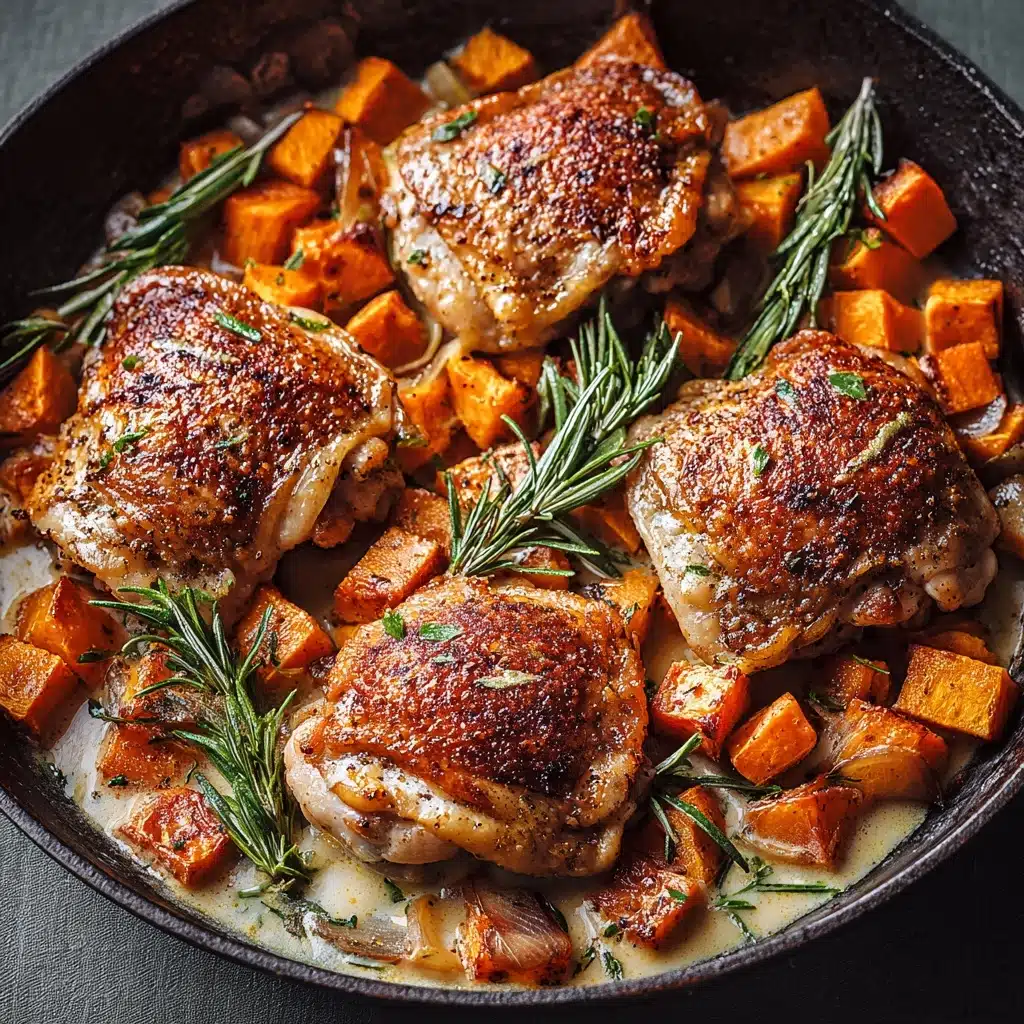 Apple Cider Glazed Chicken with Sweet Potatoes and Rosemary Recipe - Recipe Image