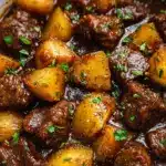 Slow Cooker Garlic Butter Beef Bites & Potatoes Recipe