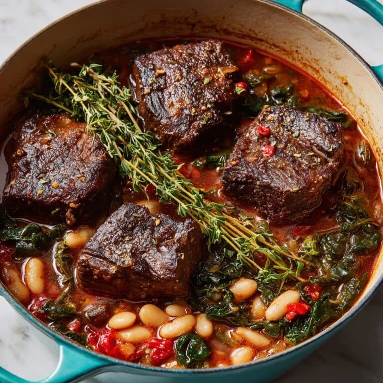 Slow-Braised Beef Short Ribs with Butter Beans & Spinach Recipe