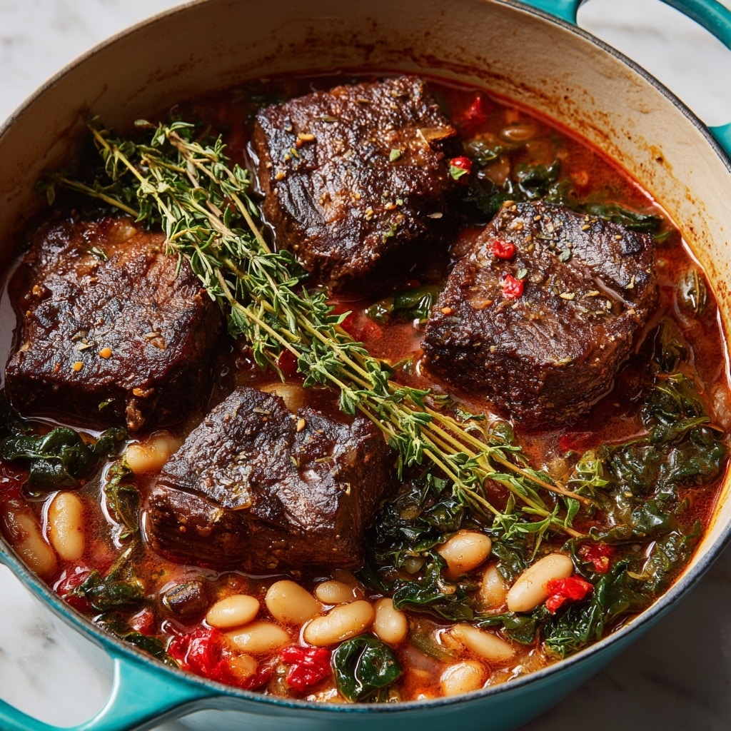 Slow-Braised Beef Short Ribs with Butter Beans & Spinach Recipe