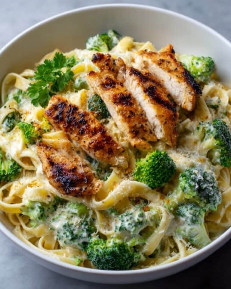 Creamy Garlic Chicken Alfredo with Broccoli & Fettuccine Recipe