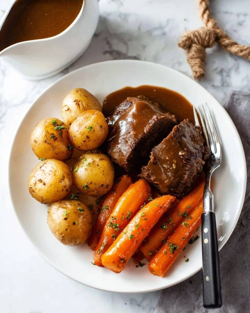 Crock Pot Roast with Potatoes, Carrots, and Homemade Gravy Recipe