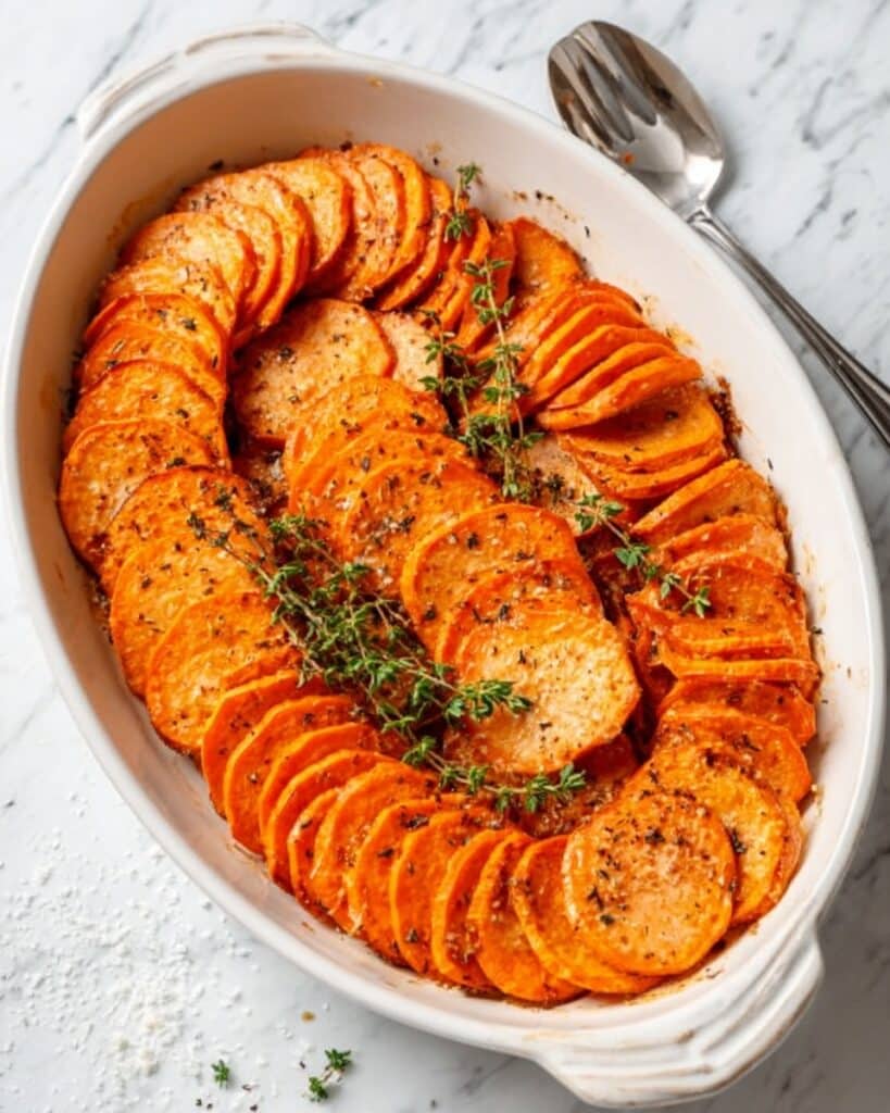 Roasted Sweet Potatoes with Garlic and Parmesan Recipe