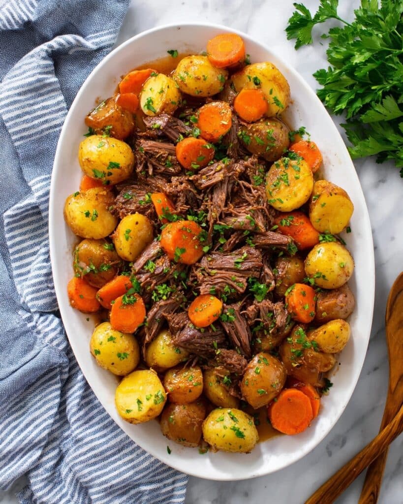Slow Cooker Pot Roast with Vegetables and Herb Gravy Recipe