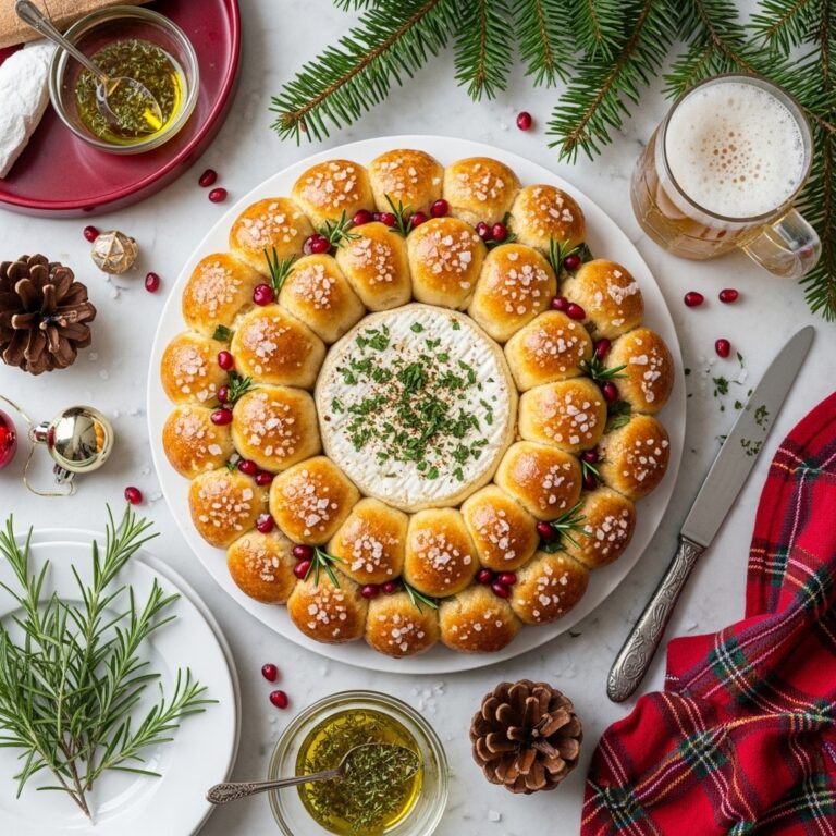 Baked Brie and Bread Wreath with Herbed Olive Oil and Pomegranate Garnish Recipe