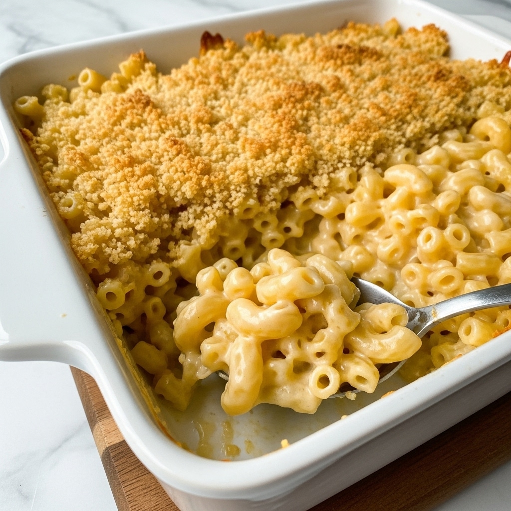 The image shows a close-up of creamy macaroni and cheese inside a metal pot. The dish has one layer, which is soft elbow pasta covered in a thick, smooth yellow cheese sauce. The cheese sauce looks rich and coats every piece of pasta evenly, with a slightly shiny texture. A wooden spoon is partially visible on the right side, scooping up some of the macaroni and cheese. The background is a white marbled texture. photo taken with an iphone --ar 4:5 --v 7