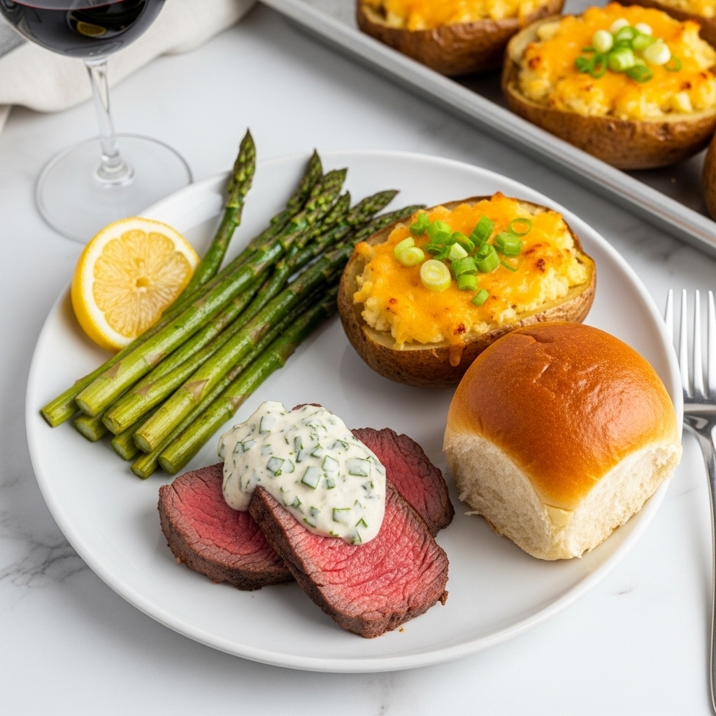 Christmas Dinner for Two with Rib Eye Steaks, Twice-Baked Potatoes, Asparagus, and Rolls Recipe