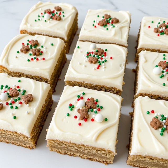Three thick layers of rich, dark brown gingerbread cake stacked on a white plate, each layer showing a moist and crumbly texture. The top layer is covered with a smooth, creamy white icing that is generously decorated with small red, green, and white round sprinkles and tiny gingerbread man-shaped sprinkles. The white marbled background highlights the warm tones of the cake and decorations, making the stack look fresh and festive. photo taken with an iphone --ar 4:5 --v 7