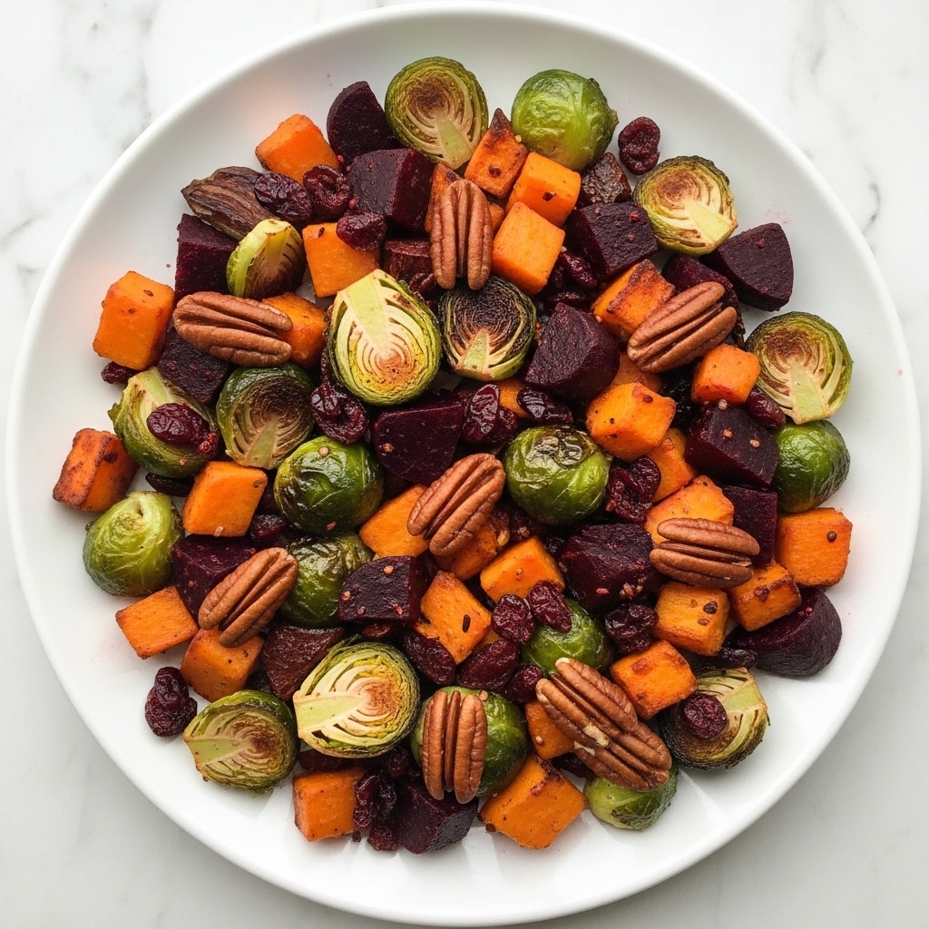 Winter Vegetable Salad with Roasted Butternut Squash, Brussels Sprouts, and Beets Recipe