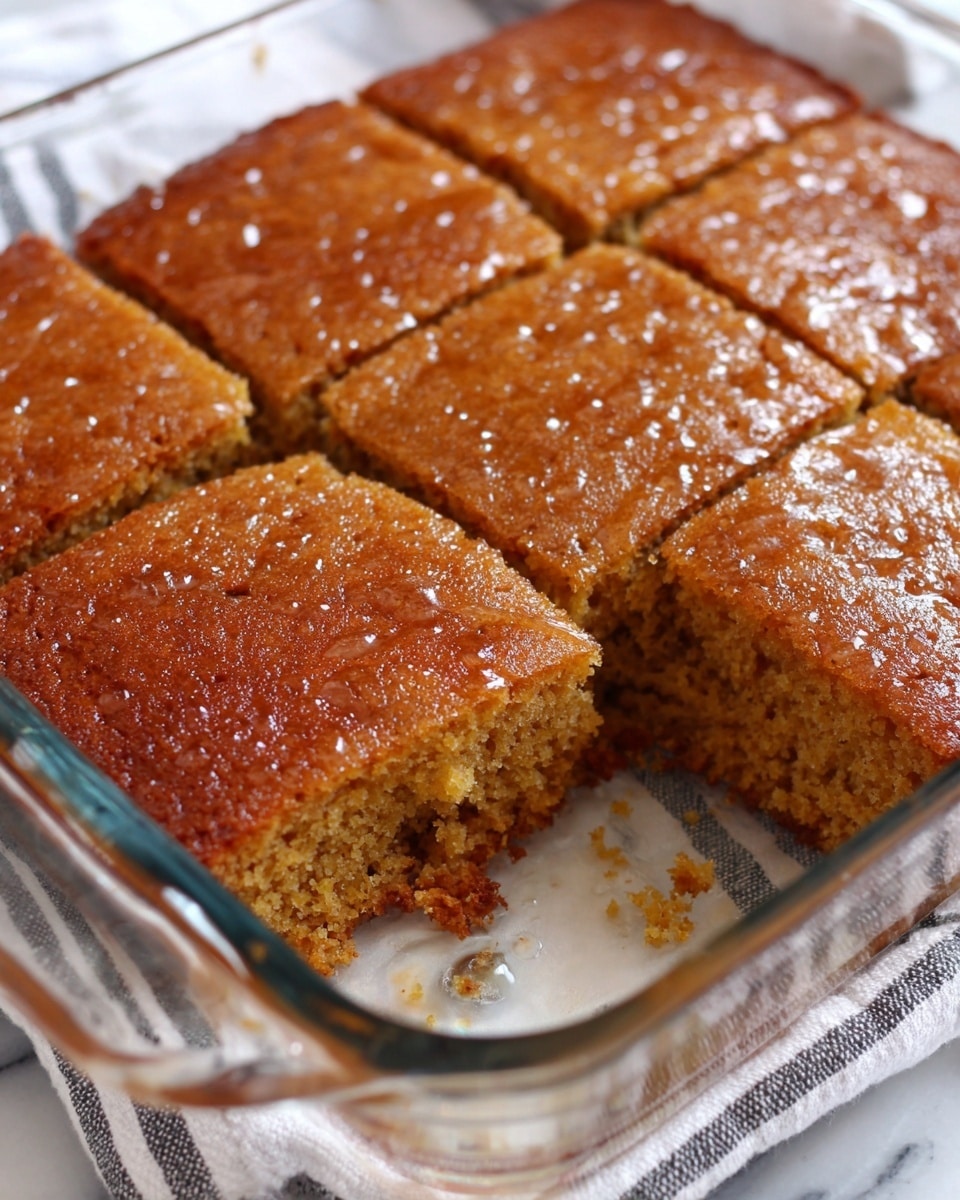 A single square piece of cake with two visible layers sits on a white plate. The top layer is a shiny, cracked golden brown crust with a slightly rough texture. Beneath it, the second layer shows a moist, dense, light brown cake base with a crumbly surface. To the right of the cake, a silver fork rests on the edge of the plate. The background is a white marbled texture. photo taken with an iphone --ar 4:5 --v 7