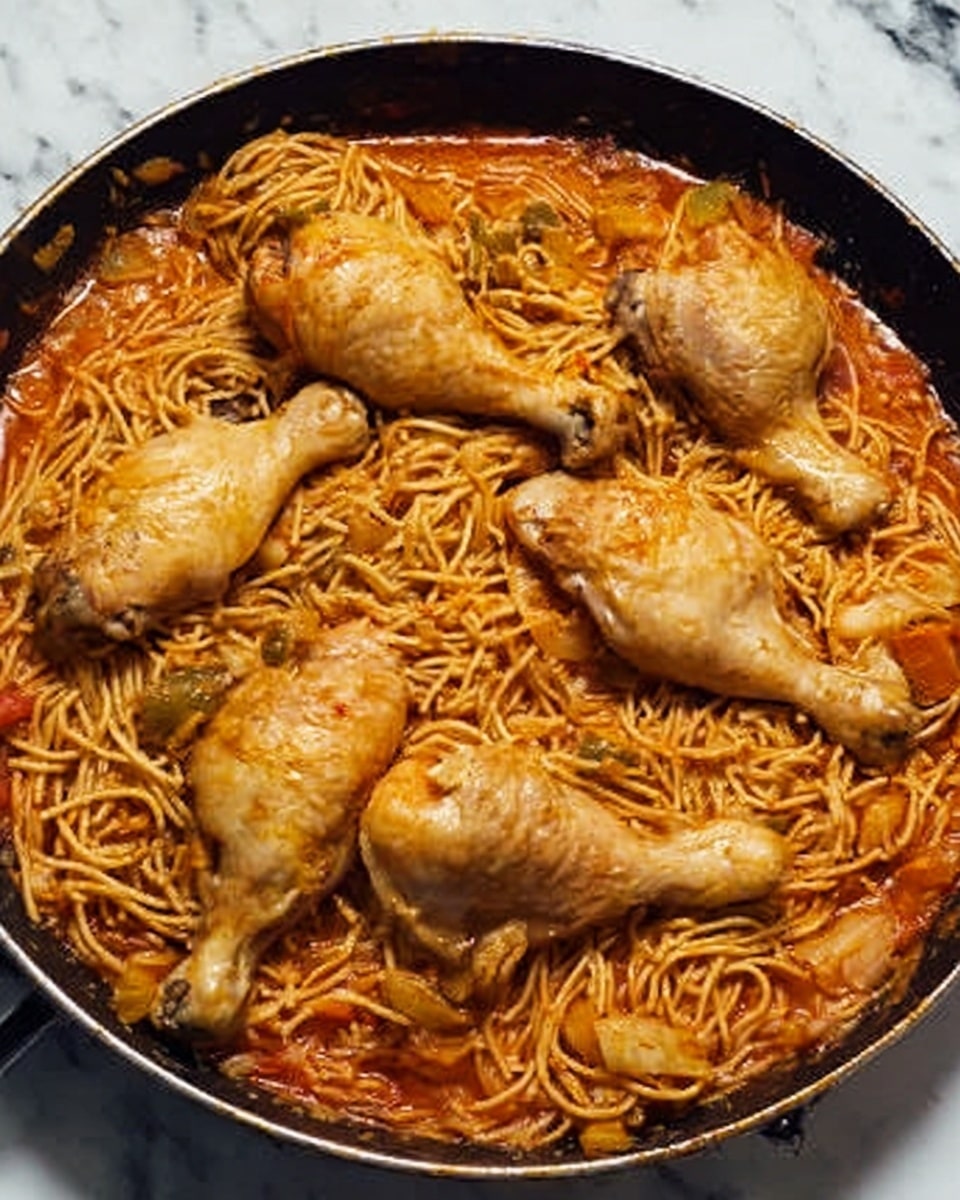 The image shows a black pan filled with a stew-like dish consisting of shredded meat mixed with chunks of yellow potatoes. The contents are covered in a brownish-red sauce, and some steam is rising from the food, indicating that it is hot. The shredded meat is stringy and scattered evenly throughout the pan, while the potato pieces are larger and sit mostly on the top. The pan has a smooth, shiny surface and there are no other items around it. The background is a white marbled texture. Photo taken with an iphone --ar 4:5 --v 7
