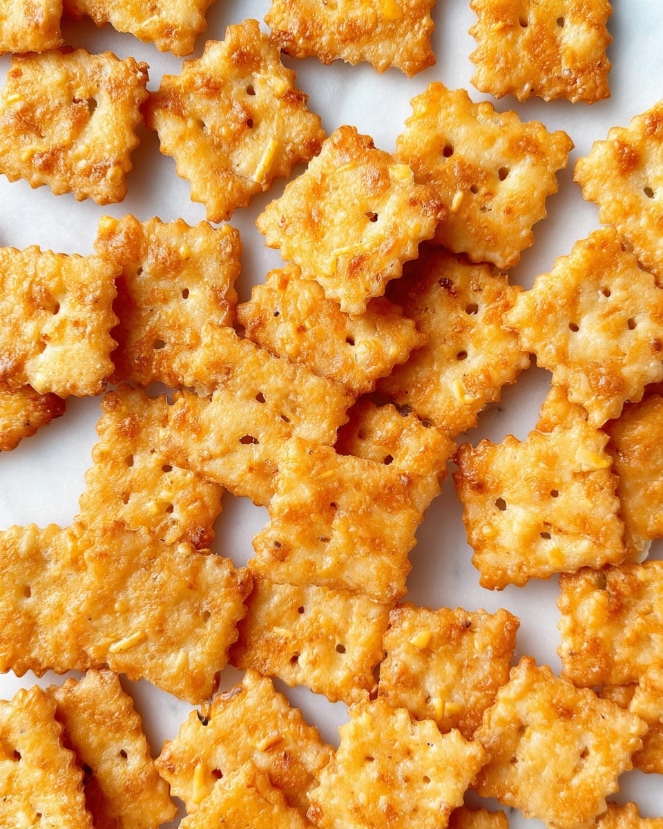 The image shows many small square crackers scattered over a white marbled surface. Each cracker has these zigzag edges and a golden-brown color with some parts slightly darker from baking. The crackers have a rough texture with visible small corn kernels embedded in them. They look crispy and toasted, with light and golden orange variations across their surface. The crackers are arranged in no particular order, some overlapping slightly. photo taken with an iphone --ar 4:5 --v 7