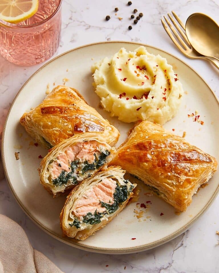 Salmon Wellington with Spinach and Mozzarella in Puff Pastry Recipe