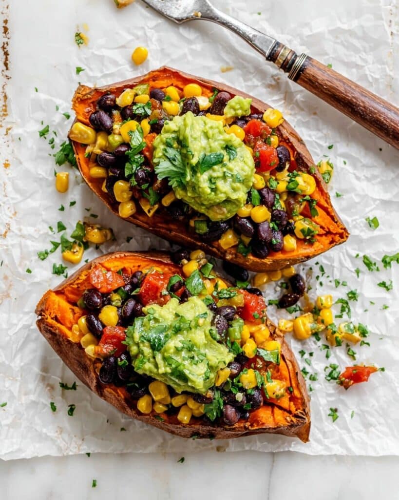 Stuffed Sweet Potatoes with Black Beans, Corn, and Tomato Recipe