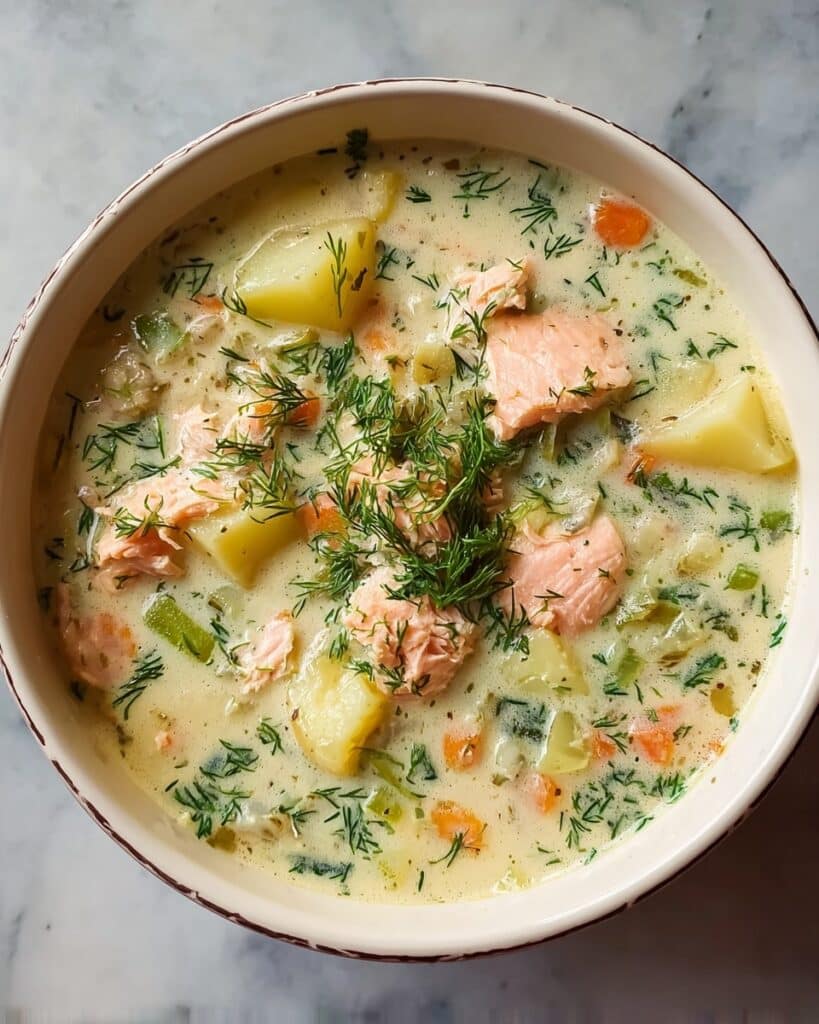 Creamy Dill Salmon Soup with Potatoes and Leeks Recipe