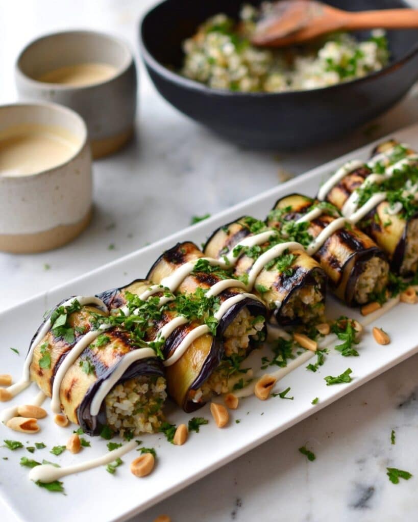 Couscous Stuffed Eggplant Rolls Recipe