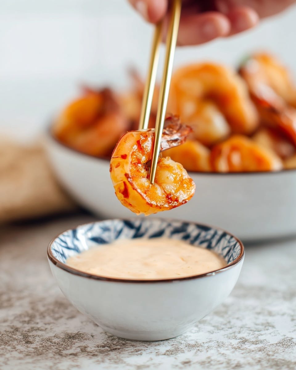 A white plate holds a meal with three main parts: in the front, there is a pile of grilled shrimp, orange-pink with slightly charred black edges and sprinkled lightly with white sesame seeds. Behind the shrimp, there is a mound of fried rice, light brown in color with green peas mixed in. To the right and slightly behind, there is a serving of mixed steamed vegetables including green broccoli, orange carrot sticks, and brown mushroom slices. On the left edge of the plate, there is a small white bowl with a black floral pattern on the inside holding a creamy, light beige dipping sauce. A pair of gold chopsticks rests on the plate above the shrimp, and the setting is on a white marbled surface. photo taken with an iphone --ar 4:5 --v 7