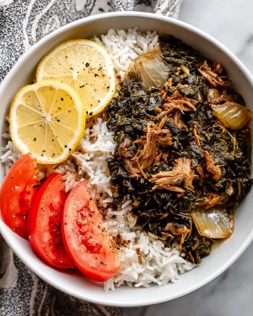 Authentic Molokhia with Roasted Onions and Lemon Recipe