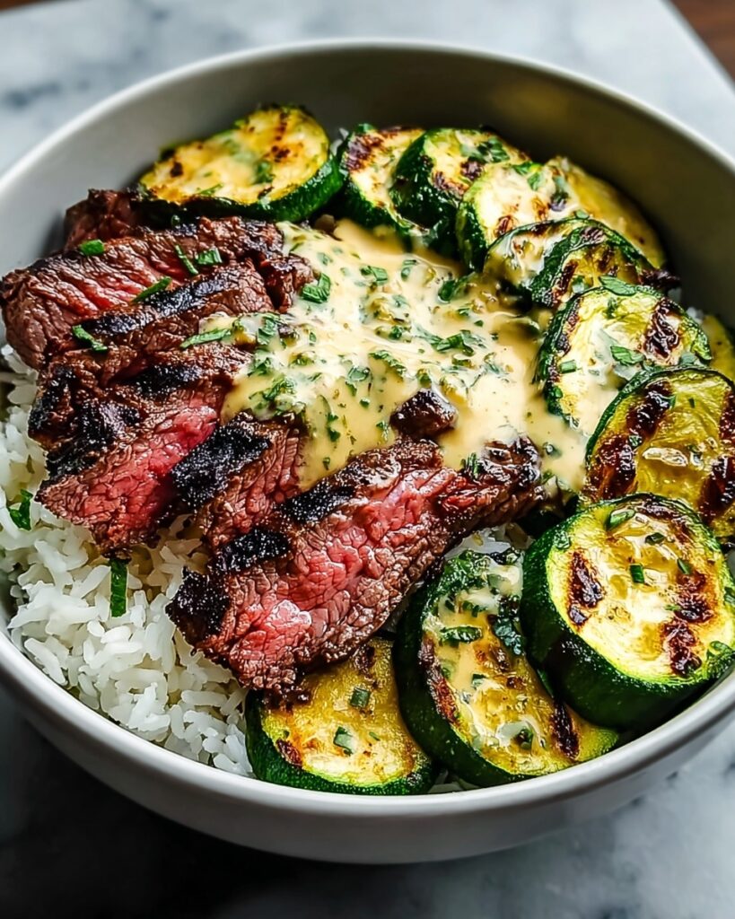 Grilled Steak Bowl with Zucchini and Herb Yogurt Sauce Recipe