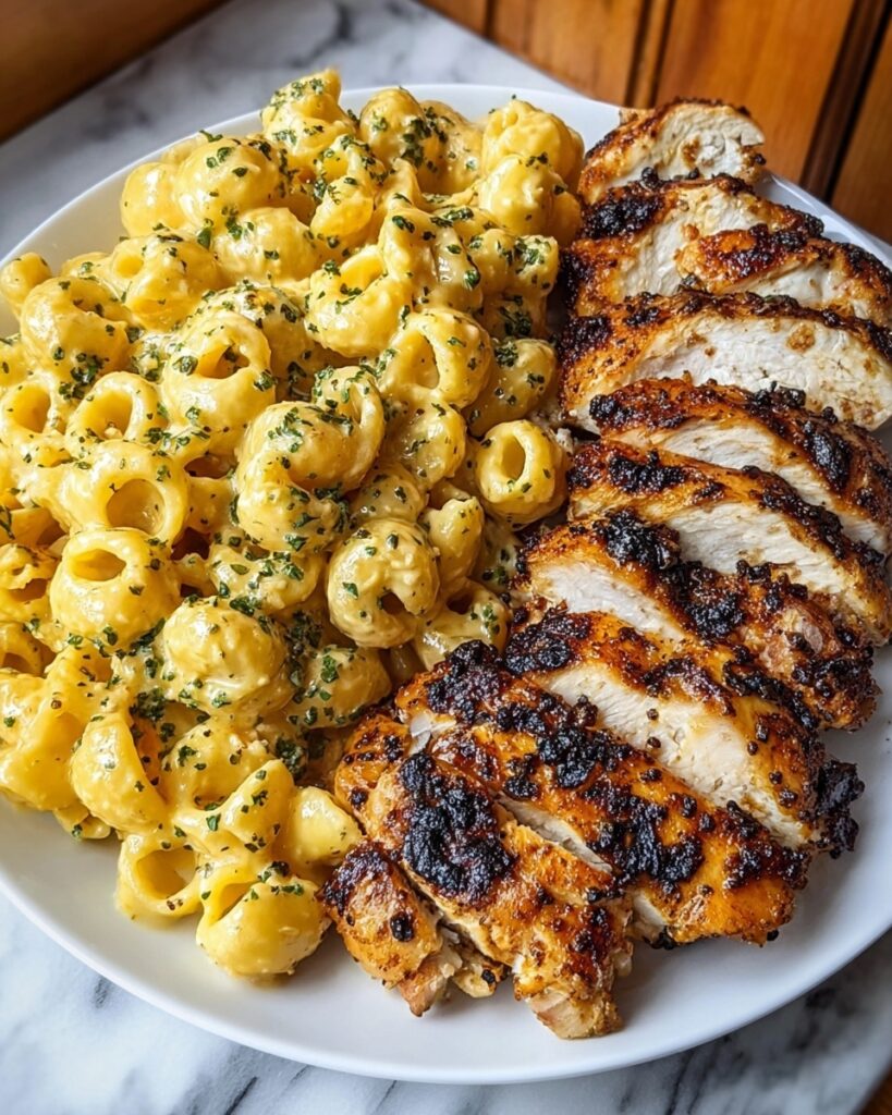 Cheddar Parmesan Garlic Butter Chicken with Creamy Shells Recipe