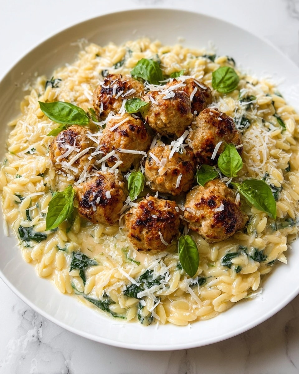 Baked Chicken Ricotta Meatballs with Creamy Spinach Orzo Recipe